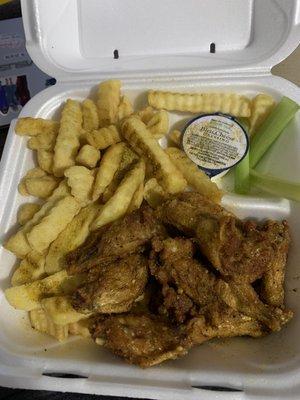 Lemon pepper wings and crinkle cut fries