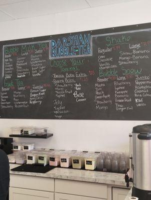 Bubble tea Menu with many different choices