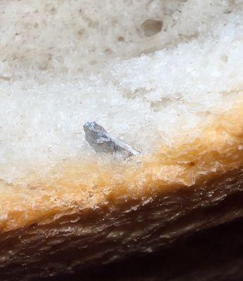 A metal piece in a bread