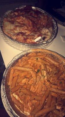 penne vodka and chicken parm are always good here! quick delivery and so much food