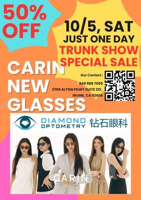 CARIN new glasses trunk show will be on 5th October! Let's check it out!!!