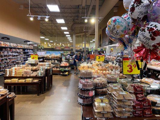 Looking from bakery to produce