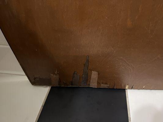 Water damage in the bathroom.