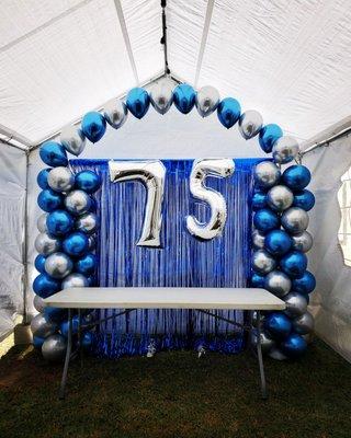 75th Birthday backdrop (Navy Blue & Silver)