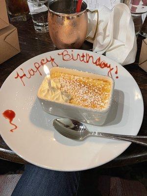 Free dessert on your birthday! This is the crème brûlée