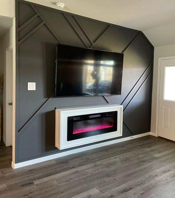 Accent wall, fireplace and tv installation!