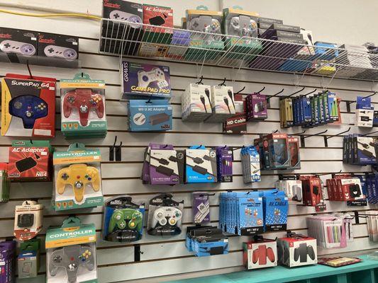 A very large assortment of game console accessories.