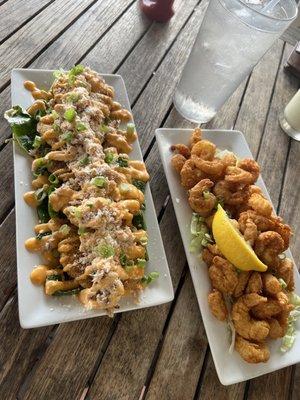 Fried Green Tomatoes Appetizer and the Popcorn Shrimp Appetizer