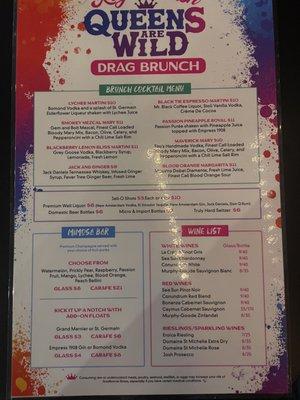 Drag brunch menu