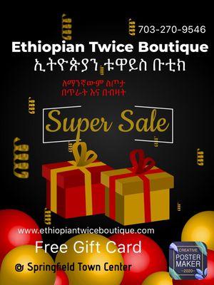 Free Gift Card for limited time and some restrictions apply.you can use for next purchase at Ethiopian Twice Boutique