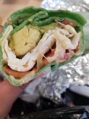 Cali Breakfast wrap, on spinach tortilla