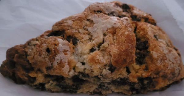 Chocolate chip scone. Really good. Lots of choc chips. Perfect with coffee.