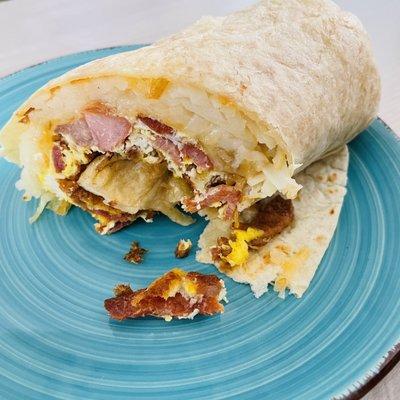 Breakfast Burrito with Bacon and Hash Browns