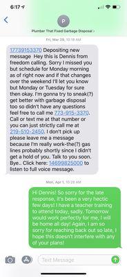 Response from Dennis after he told me he had forgotten about us.