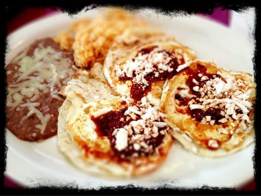 Huevos rancheros with beans and rice...delicious!