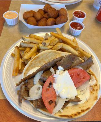 Sauerkraut balls, fries and Gyro Special