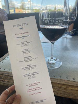 Flight menu and wine