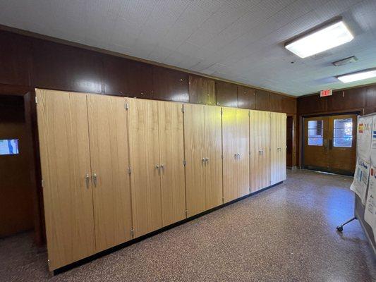 Large cabinets leveled and securely anchored in elementary school