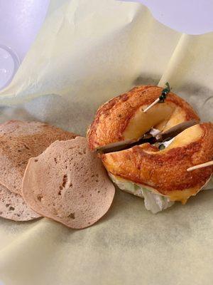 Veggie breakfast sandwich with Pizza bagel