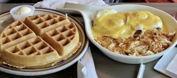 Belgian waffle & eggs benedict