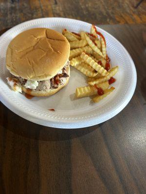 Bbq sandwich and fries