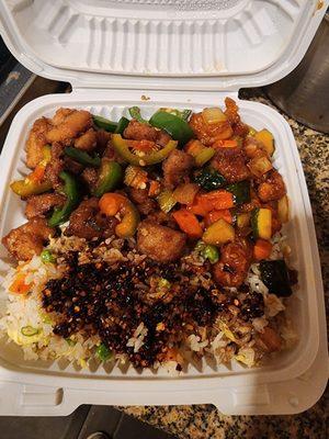 Szechan and Jalapeño chicken with fried rice