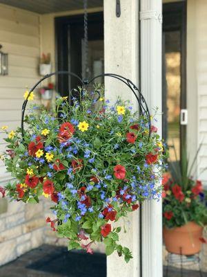 Colorful arrangements from Rhodee's.  These lasted much longer than I expected- well into fall.