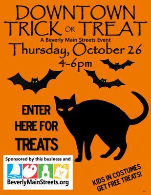 Bring your kids for treats Thursday, October 26, 2017 4:00 pm - 6:00 pm