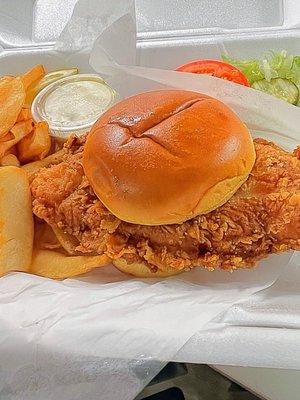 Fried Grouper Fish Sandwich With Fries