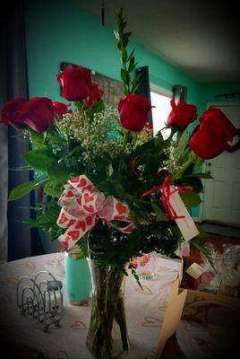 Dozen Rose's with personalized card and ribbon that came with a vase