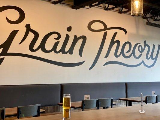 A sign inside at Grain Theory in Abilene, Texas.