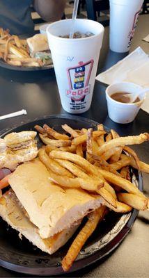 Roast Beef Po'Boy, fries, and Gravy Side