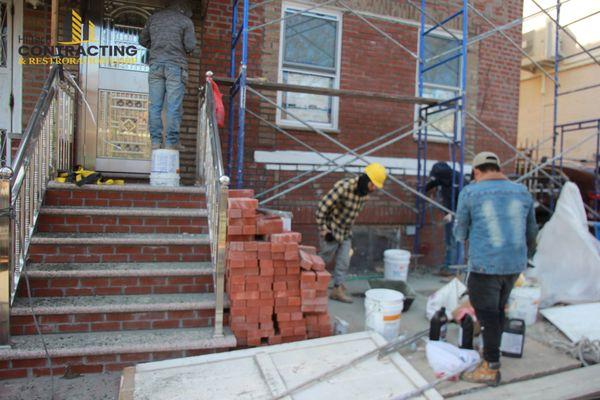 Grinding,Power wash,Brick tuck pointing and masonry clear sealer on entire brick facade of the house in Newyork city area.