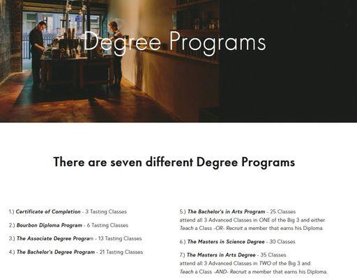 Whiskey University offers 7 different Degree Programs