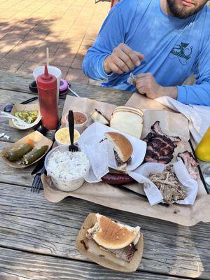 Beef Brisket, pulled pork, Mac And Cheese, Potato Salad, Bbq Beans