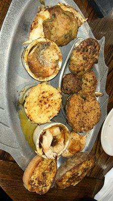 Broiled Seafood Platter with stuffed potato on the side