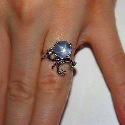 Semi-custom engagement ring using a natural star sapphire