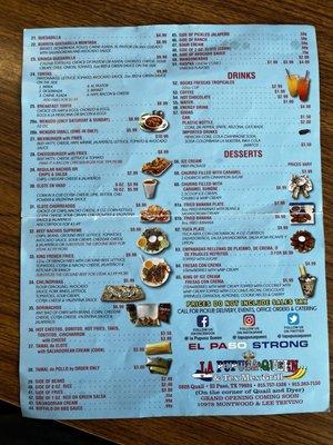 Back of menu