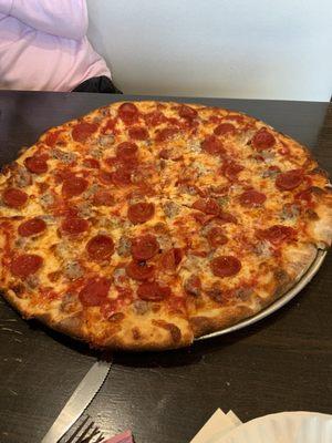 The perfect pepperoni and sausage pizza. Cooked to absolute perfection.