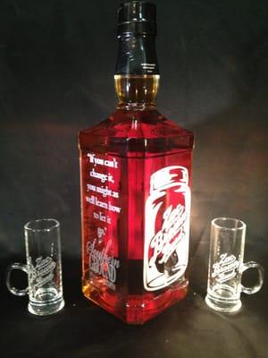 Custom engraving can be done on your wine and liquor bottles.