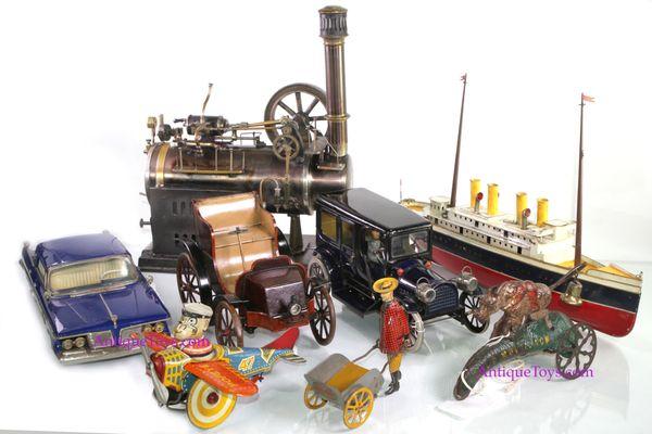 A sample of our toys, note that inventory constantly changes and is updated on www.AntiqueToys.com