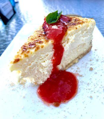 Strawberry Rhubarb Cheesecake with a Crème Brûlée topping