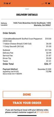 My order at 7:12 PM