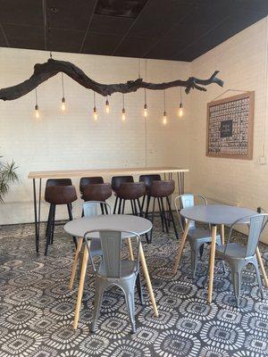 Seating area and gorgeous centerpiece chandelier!