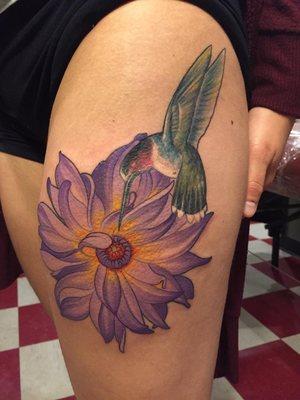 After second sitting, flower is still a bit swollen. Hummingbird already healed nicely!