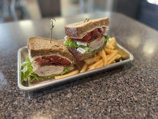 Turkey Club with fries