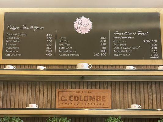 Coffee menu - La Colombe beans