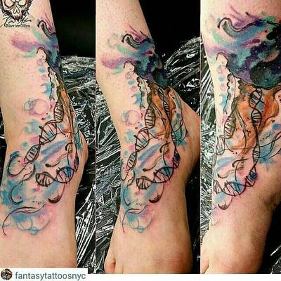 @fantasytattoosnyc Done by artist @xavier000xx watercolor freed hand tattoo check him out #inkmaster #tattoo #