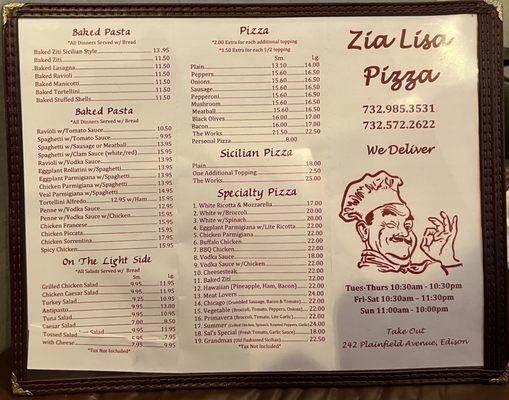 Pizza and Subs menu 2 of 2 (prices not current)