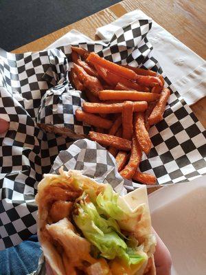 BBQ Chicken Wrap with Sweet Potato Fries